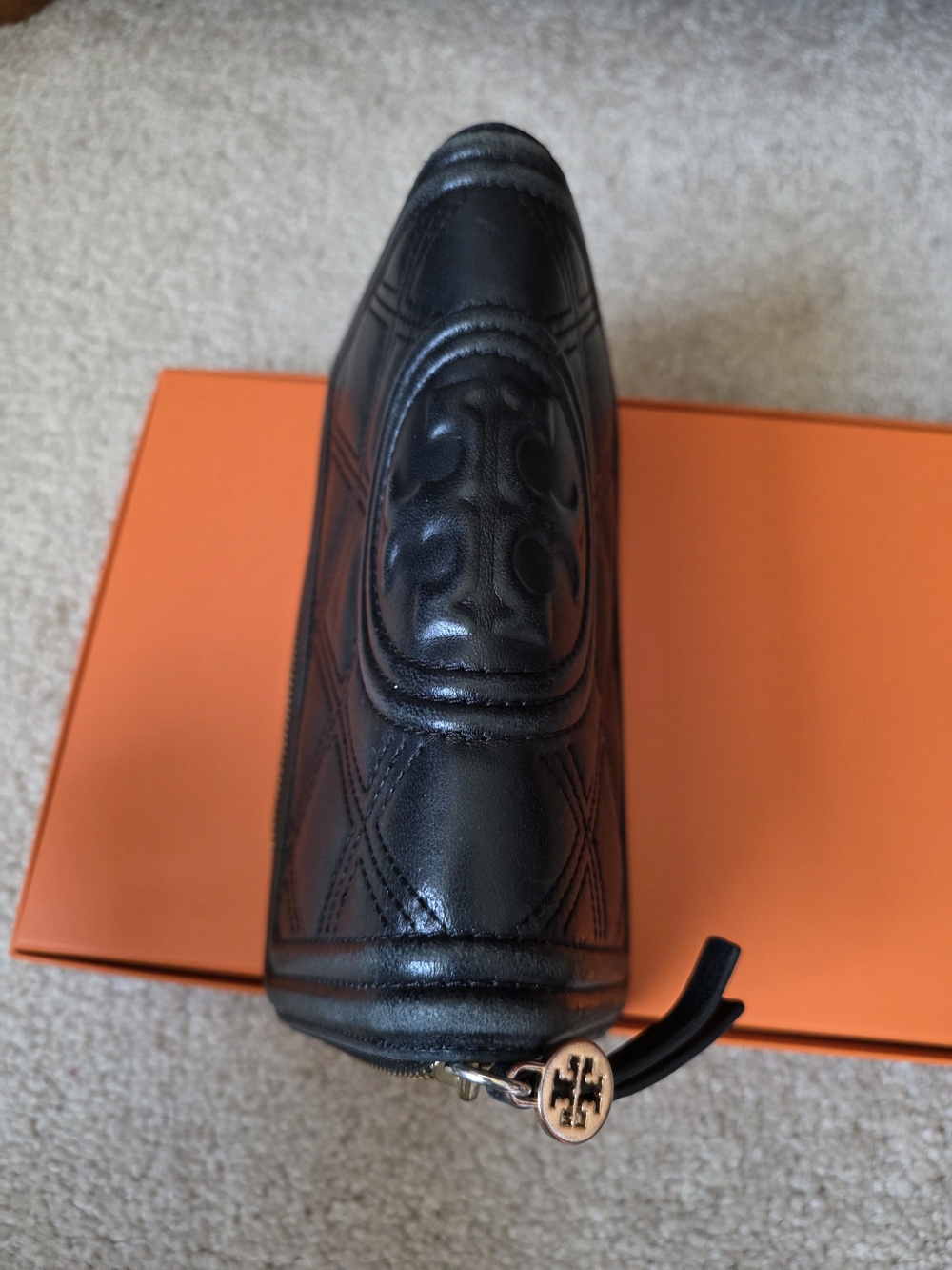 Tory Burch Quilted Black Leather Zip Wallet